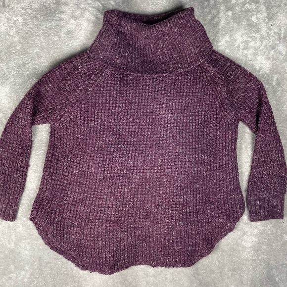 Free People Sweater Sz Medium Dylan Tweedy Purple Chunky Cowl Neck Wool - Picture 8 of 11
